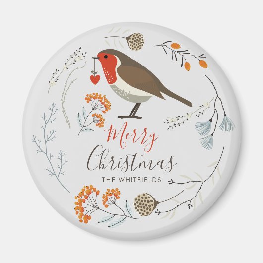Aangepaste botanische roodborst vogel botanische K Magneet (Voorkant)