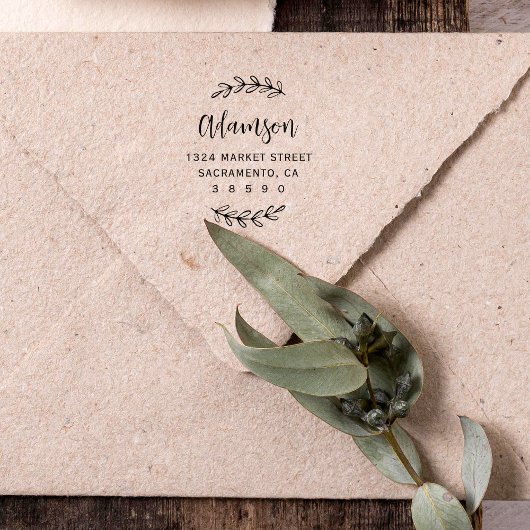 Aangepaste botanische script familienaam retouradr rubberstempel