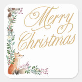 aangepaste botanische vos waterverf vrolijk kerstf vierkante sticker (Voorkant)