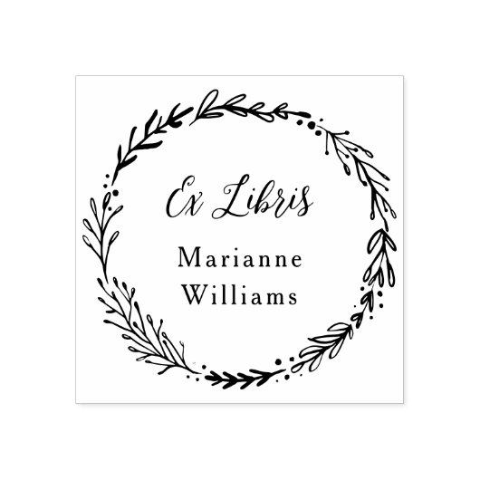 Aangepaste Botanische Wreath Ex Libris Script Name Rubberstempel (Afrduk)