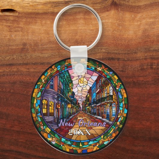 Aangepaste Bourbon Street New Orleans Jaartal  Sleutelhanger (Voorkant)