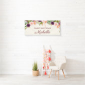 Aangepaste Bourgogne Blush Pink Floral Happy Birth Spandoek (Insitu)