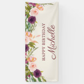Aangepaste Bourgogne Blush Pink Floral Happy Birth Spandoek (Verticaal)