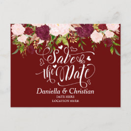 Aangepaste Bourgogne Floral bespaart de datum Aankondigingskaart