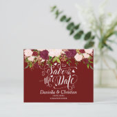 Aangepaste Bourgogne Floral bespaart de datum Aankondigingskaart (Staand voorkant)