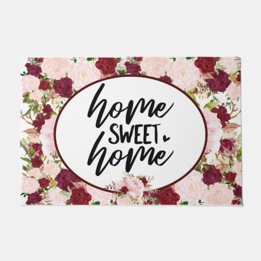 Aangepaste Bourgogne Floral Home Sweet Home Deurmat (Voorkant)