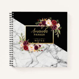 Aangepaste Bourgogne Floral Marble Gold Designer N Notitieboek