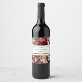 Aangepaste Bourgogne Floral Wedding Wijn Etiket (Voorkant)