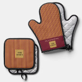 Aangepaste Bourgogne & gouden streep Ovenwant & Pannenlap Set (Voorkant / Achterkant)