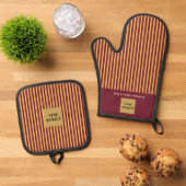 Aangepaste Bourgogne & gouden streep Ovenwant & Pannenlap Set (Top down)