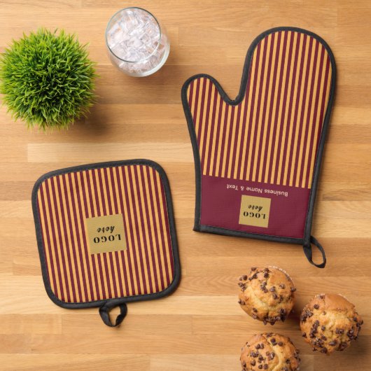 Aangepaste Bourgogne & gouden streep Ovenwant & Pannenlap Set (Top down)