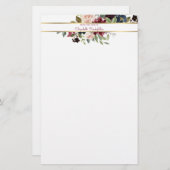 Aangepaste Bourgogne marine Gold Boho Floral Bouqu Briefpapier (Voorkant / Achterkant)