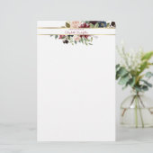 Aangepaste Bourgogne marine Gold Boho Floral Bouqu Briefpapier (Staand voorkant)