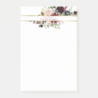 Aangepaste Bourgogne marine Gold Boho Floral Bouqu Post-it® Notes