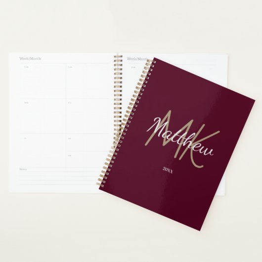 Aangepaste Bourgogne Monogram Initiaal naam minima Planner (Display)