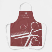 Aangepaste Bourgogne Witte Logo Motto Hair Tools Schort (Voorkant)
