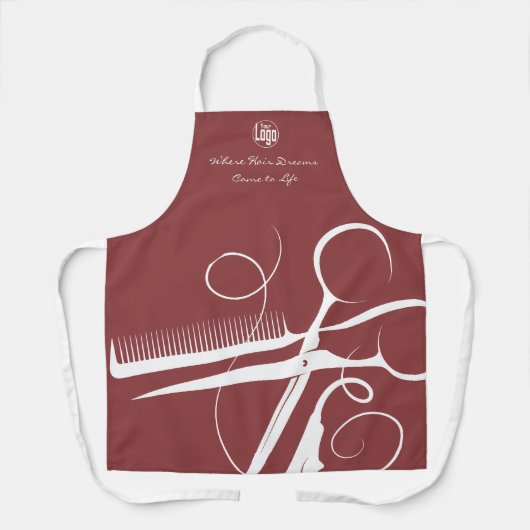 Aangepaste Bourgogne Witte Logo Motto Hair Tools Schort (Voorkant)
