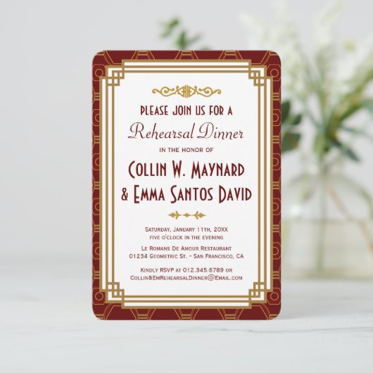 Aangepaste Bourgondische Art Deco repetitie diner  Kaart (Staand voorkant)