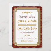 Aangepaste Bourgondische Art Deco Save The Date Kaart (Voorkant)