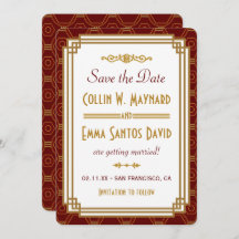 Aangepaste Bourgondische Art Deco Save The Date