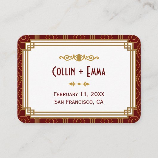 Aangepaste Bourgondische Art Deco trouwplaats kaar Plaatskaartje (Voorkant)