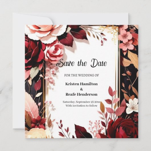 Aangepaste Bourgondische Bohemian Save The Date (Voorkant)