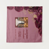 Aangepaste Bourgondische Floral bruiloft Jubileum Wandkleed (Voorkant (horizontaal))