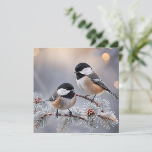 Aangepaste Boutique Winter Chickadee Kerstkaart (Staand voorkant)