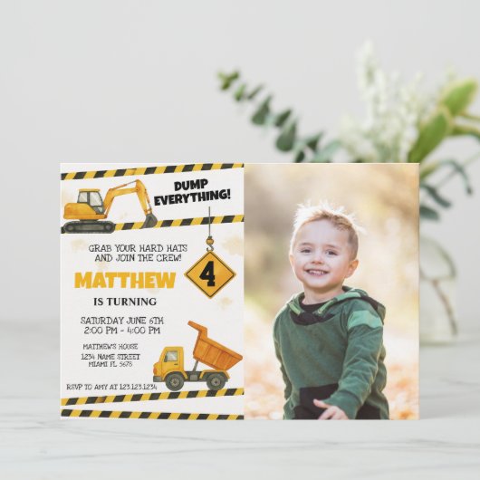 Aangepaste Bouw Verjaardag Uitnodigt met foto Kaart (Staand voorkant)