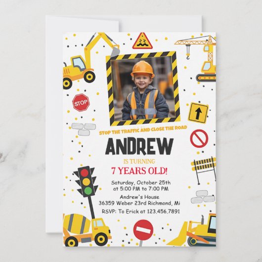 Aangepaste bouw verjaardagsfeest uitnodiging met a (Voorkant)