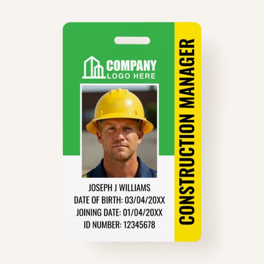 Aangepaste bouwplaats ID Logo QR Code Groen Badge (Voorkant)