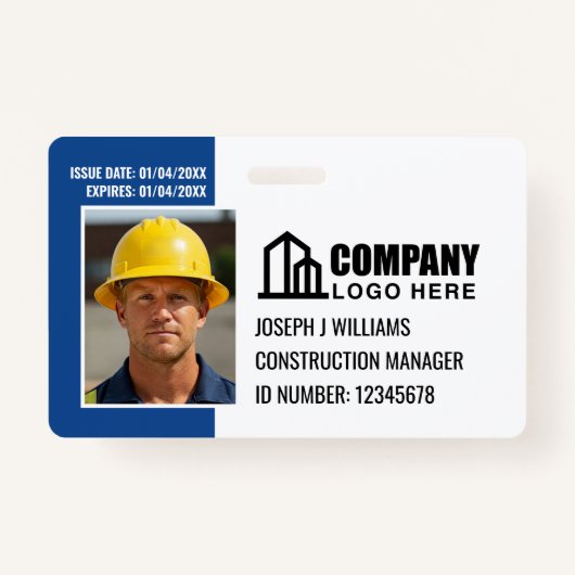 Aangepaste bouwplaats ID Logo QR Code Navy Blue Badge (Voorkant)