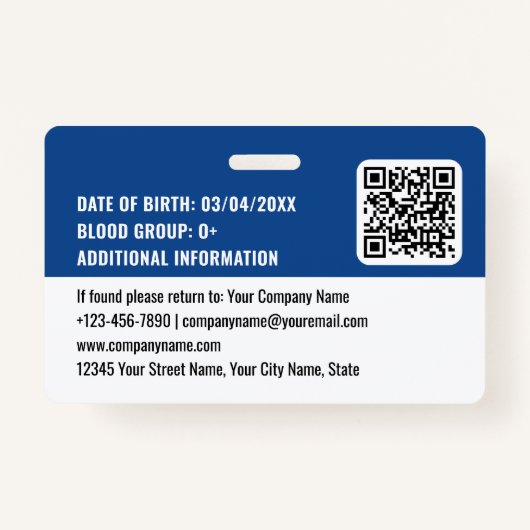 Aangepaste bouwplaats ID Logo QR Code Navy Blue Badge (Achterkant)