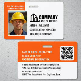Aangepaste Bouwplaats ID Logo QR Code Oranje Badge
