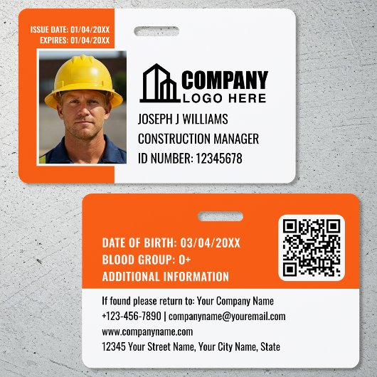 Aangepaste Bouwplaats ID Logo QR Code Oranje Badge