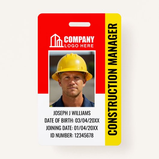 Aangepaste bouwplaats ID Logo QR Code Rood Zwart Badge (Voorkant)