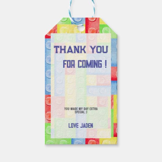 Aangepaste bouwsteen Verjaardagsfeest Dank u Label Cadeaulabel (Voorkant)