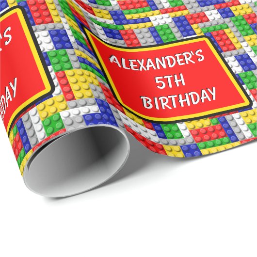 Aangepaste bouwstenen Kleur Jongen verjaardag/Fees Cadeaupapier (Rol Hoek)