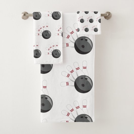 Aangepaste bowling bal & pinnen patroon bad handdoek (Insitu)