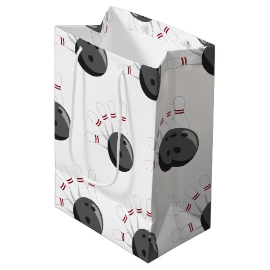 Aangepaste bowling bal & pinnen patroon medium cadeauzakje (Voorkant Gekanteld)