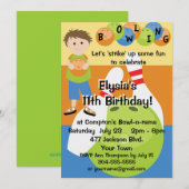 Aangepaste Bowling Birthday Party Kaart (Voorkant / Achterkant)