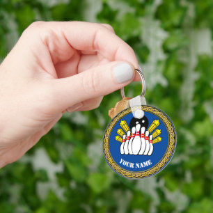 Aangepaste bowling - Naam toevoegen - Blauw Sleutelhanger