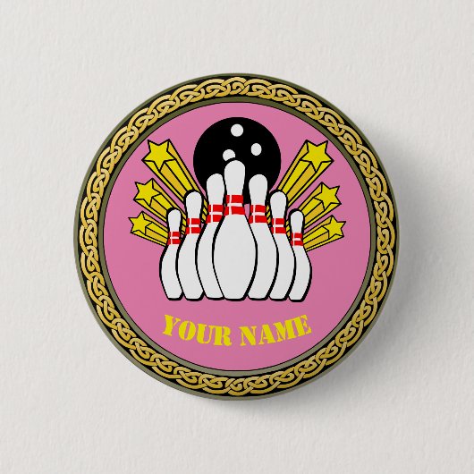 Aangepaste bowling - Naam toevoegen - Roze Ronde Button 5,7 Cm (Voorkant)