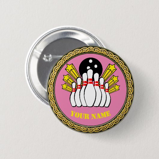 Aangepaste bowling - Naam toevoegen - Roze Ronde Button 5,7 Cm (Voorkant /achterkant)