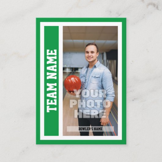 Aangepaste Bowling Trading Kaart (Kelly Green) Contactkaartje (Voorkant)