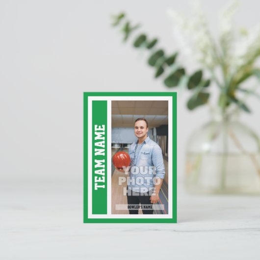 Aangepaste Bowling Trading Kaart (Kelly Green) Contactkaartje (Staand voorkant)
