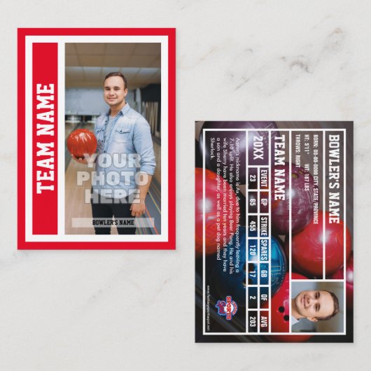 Aangepaste Bowling Trading Kaart (rood) Contactkaartje (Voorkant / Achterkant)