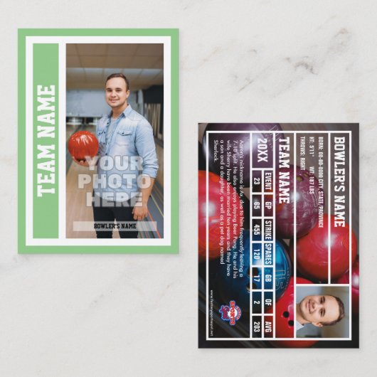 Aangepaste Bowling Trading Kaart (Sage) Contactkaartje (Voorkant / Achterkant)