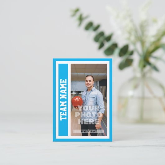Aangepaste Bowling Trading Kaart (Sky Blue) Contactkaartje (Staand voorkant)