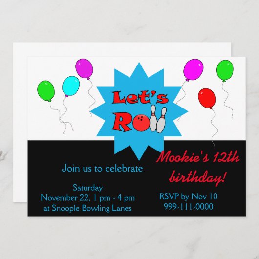 Aangepaste Bowling-uitnodiging - Sjabloon uitnodig Kaart (Voorkant / Achterkant)
